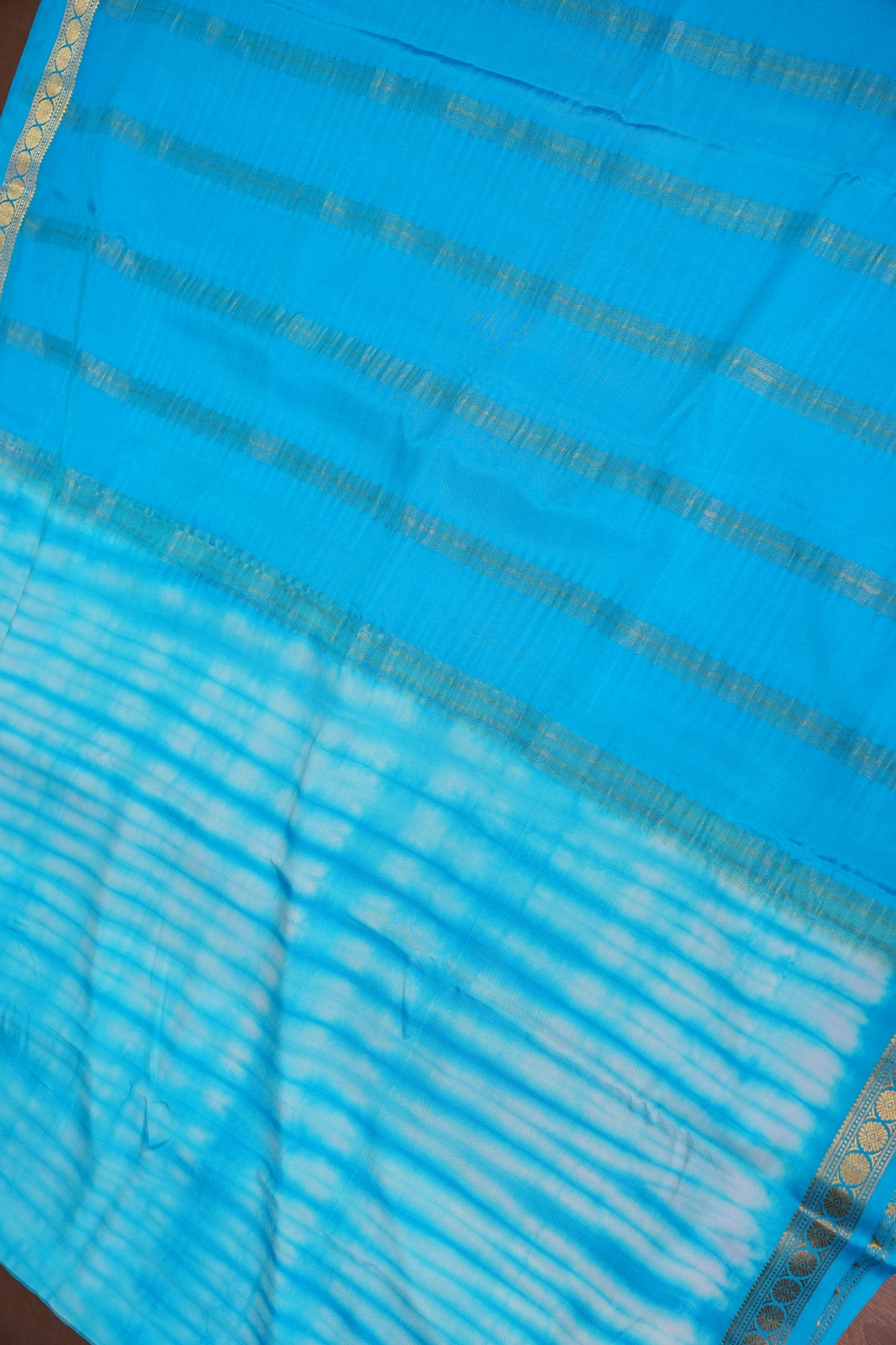 Shibori Tie & Dye Pure Crepe Mysore Silk Saree - Sky Blue