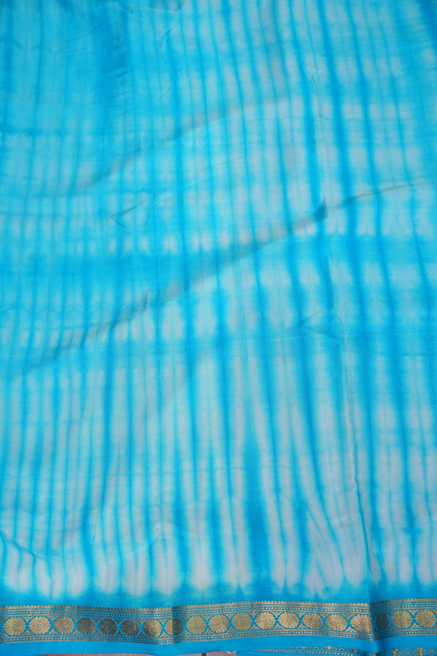 Shibori Tie & Dye Pure Crepe Mysore Silk Saree - Sky Blue