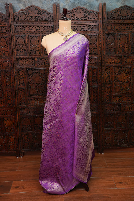 Banarasi Satin Silk Saree with Full Brocade Body – Purple
