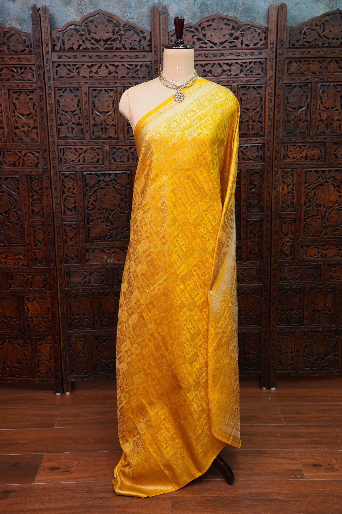 Banarasi Satin Silk Saree with Full Brocade Body – Mustard Yellow