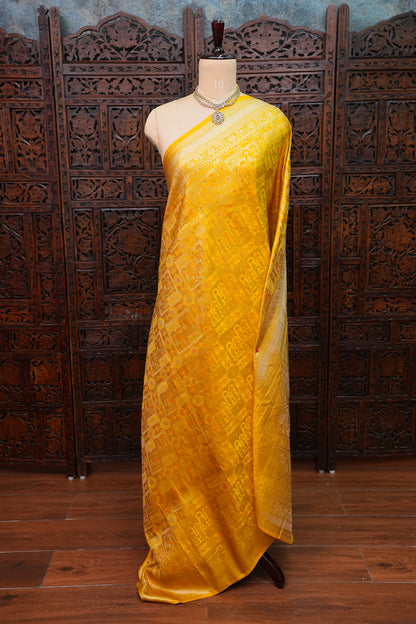 Banarasi Satin Silk Saree with Full Brocade Body – Mustard Yellow