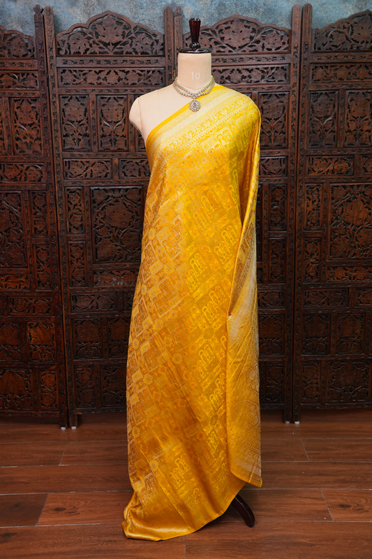 Banarasi Satin Silk Saree with Full Brocade Body – Mustard Yellow