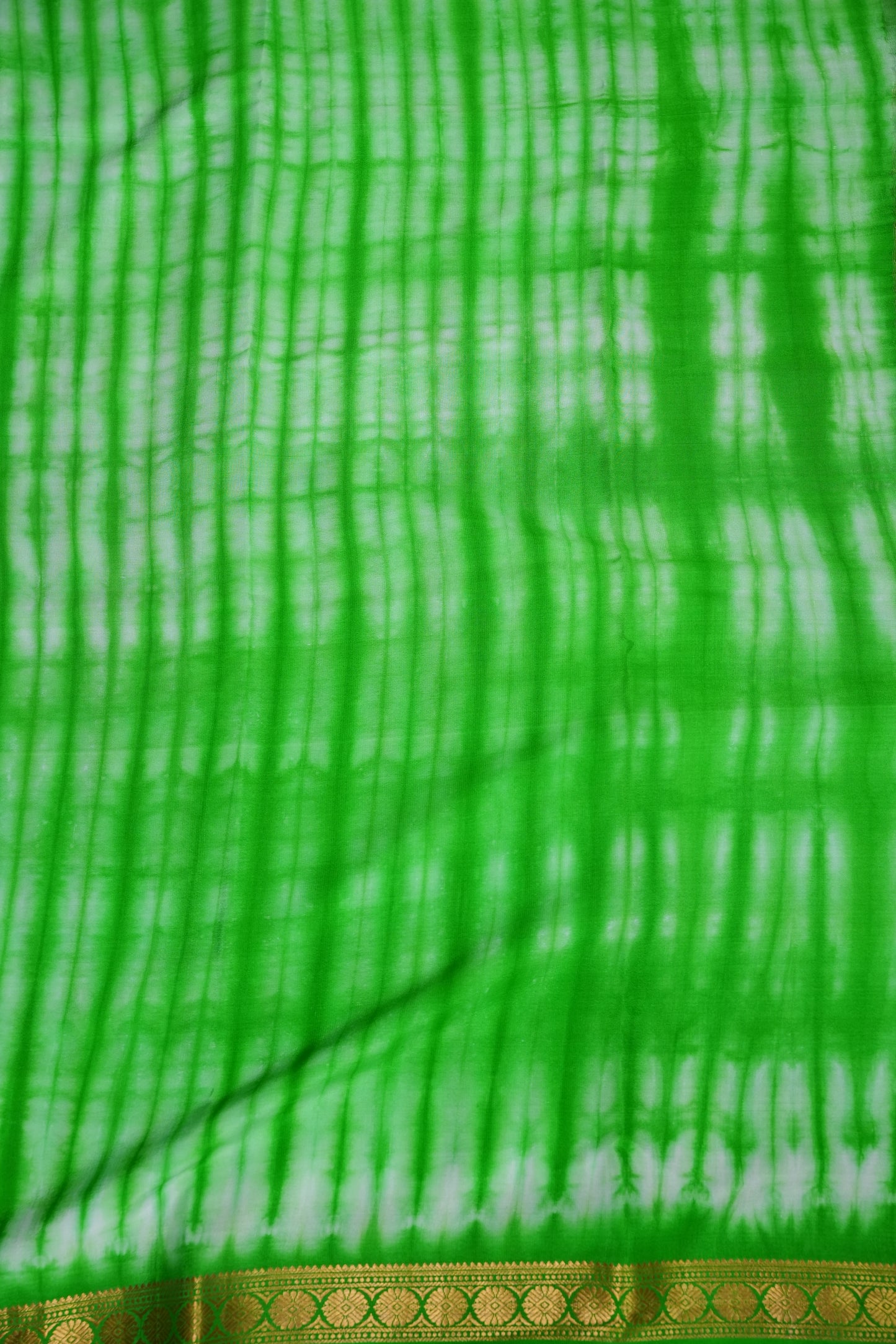 Shibori Tie & Dye Pure Crepe Mysore Silk Saree - Leaf Green