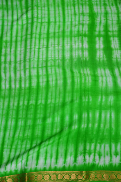 Shibori Tie & Dye Pure Crepe Mysore Silk Saree - Leaf Green