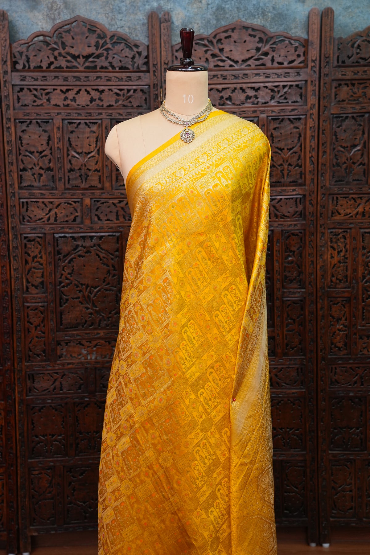Banarasi Satin Silk Saree with Full Brocade Body – Mustard Yellow