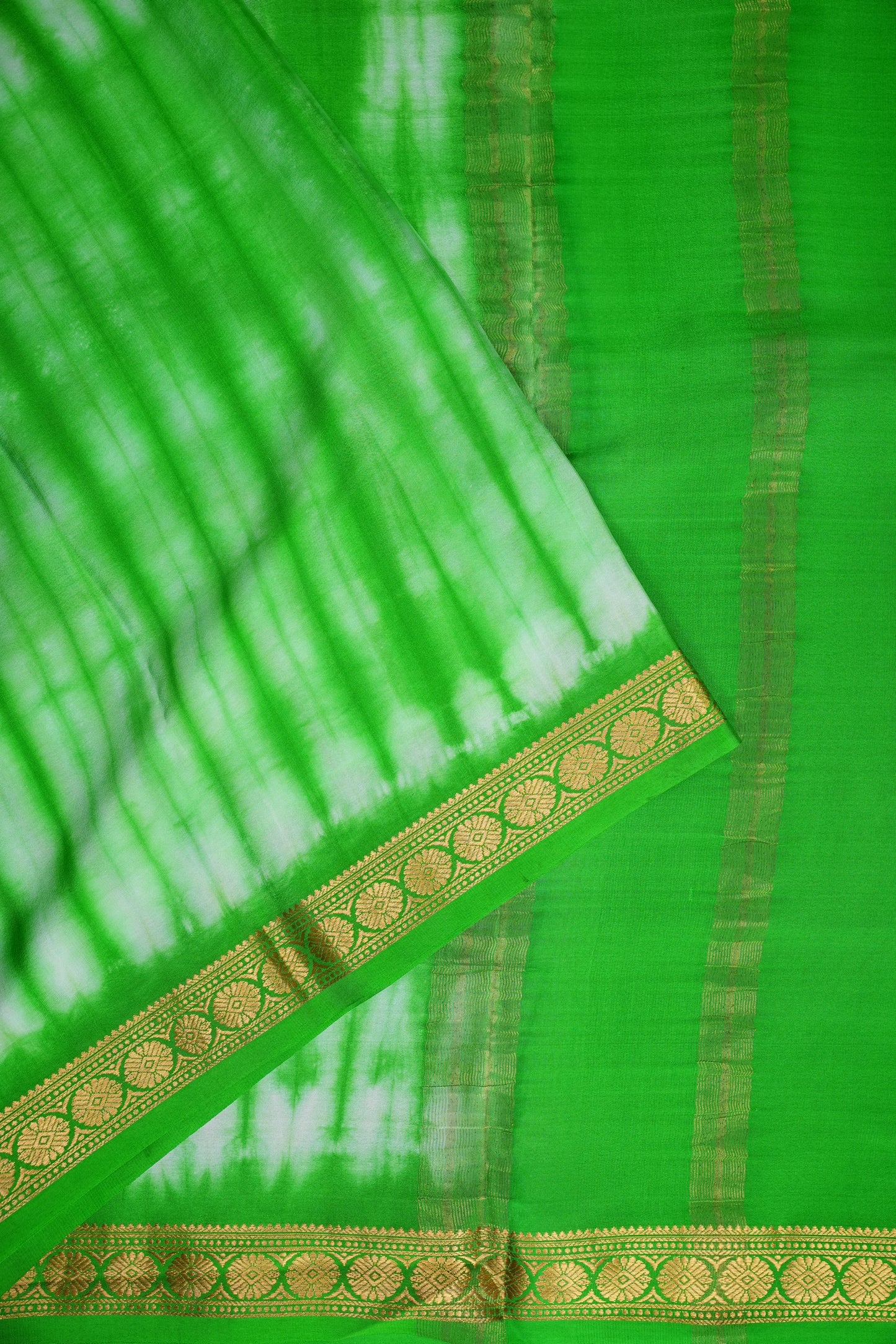 Shibori Tie & Dye Pure Crepe Mysore Silk Saree - Leaf Green