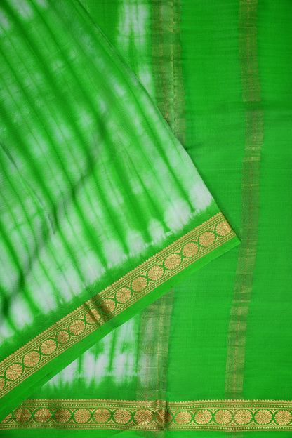Shibori Tie & Dye Pure Crepe Mysore Silk Saree - Leaf Green