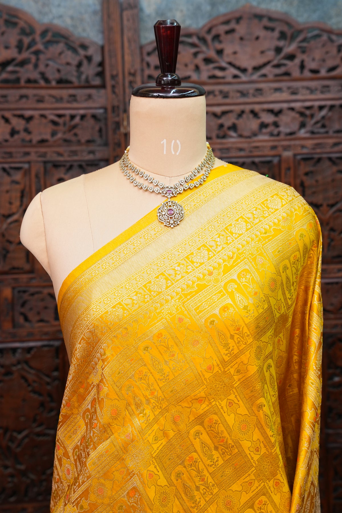 Banarasi Satin Silk Saree with Full Brocade Body – Mustard Yellow