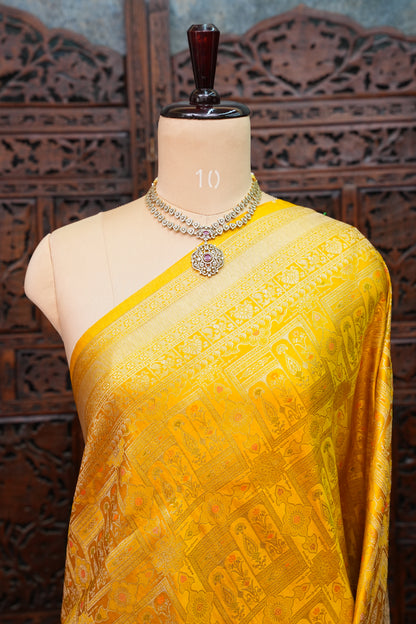 Banarasi Satin Silk Saree with Full Brocade Body – Mustard Yellow