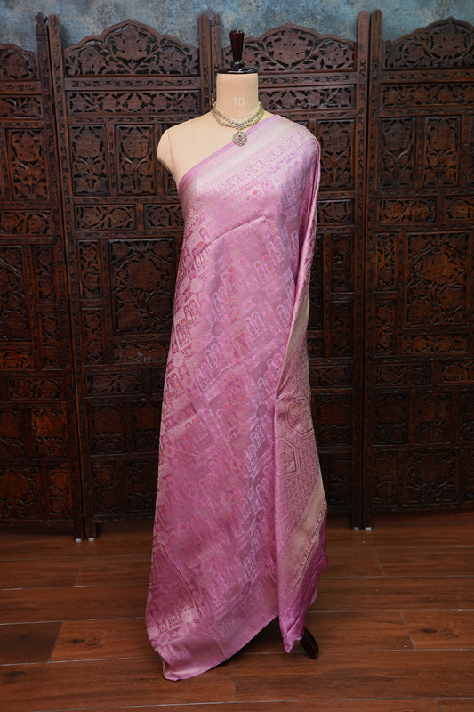 Banarasi Satin Silk Saree with Full Brocade Body – Lavender Pink