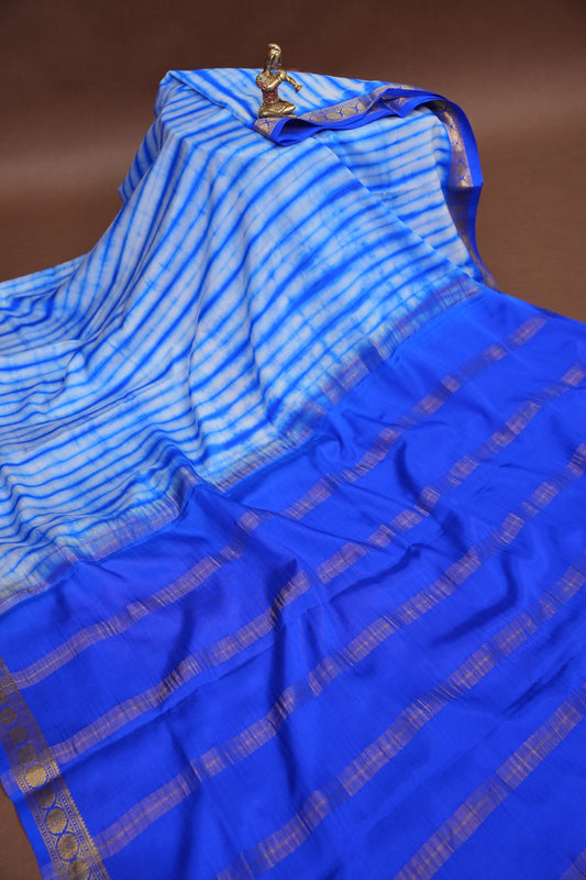 Shibori Tie & Dye Pure Crepe Mysore Silk Saree - Ink Blue