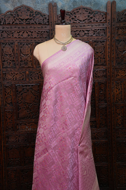 Banarasi Satin Silk Saree with Full Brocade Body – Lavender Pink