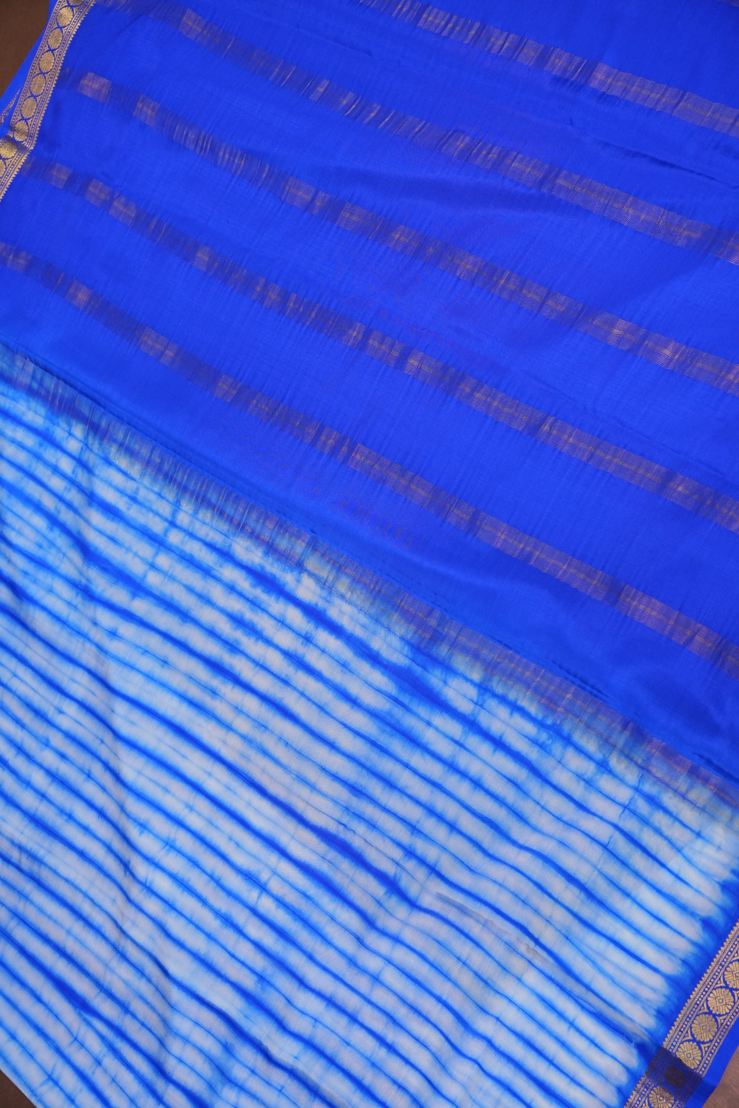 Shibori Tie & Dye Pure Crepe Mysore Silk Saree - Ink Blue