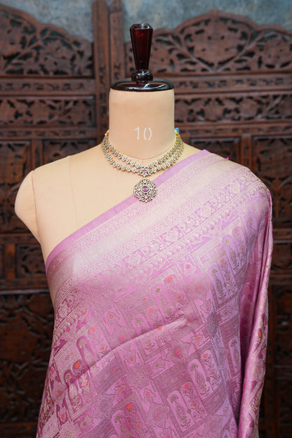 Banarasi Satin Silk Saree with Full Brocade Body – Lavender Pink