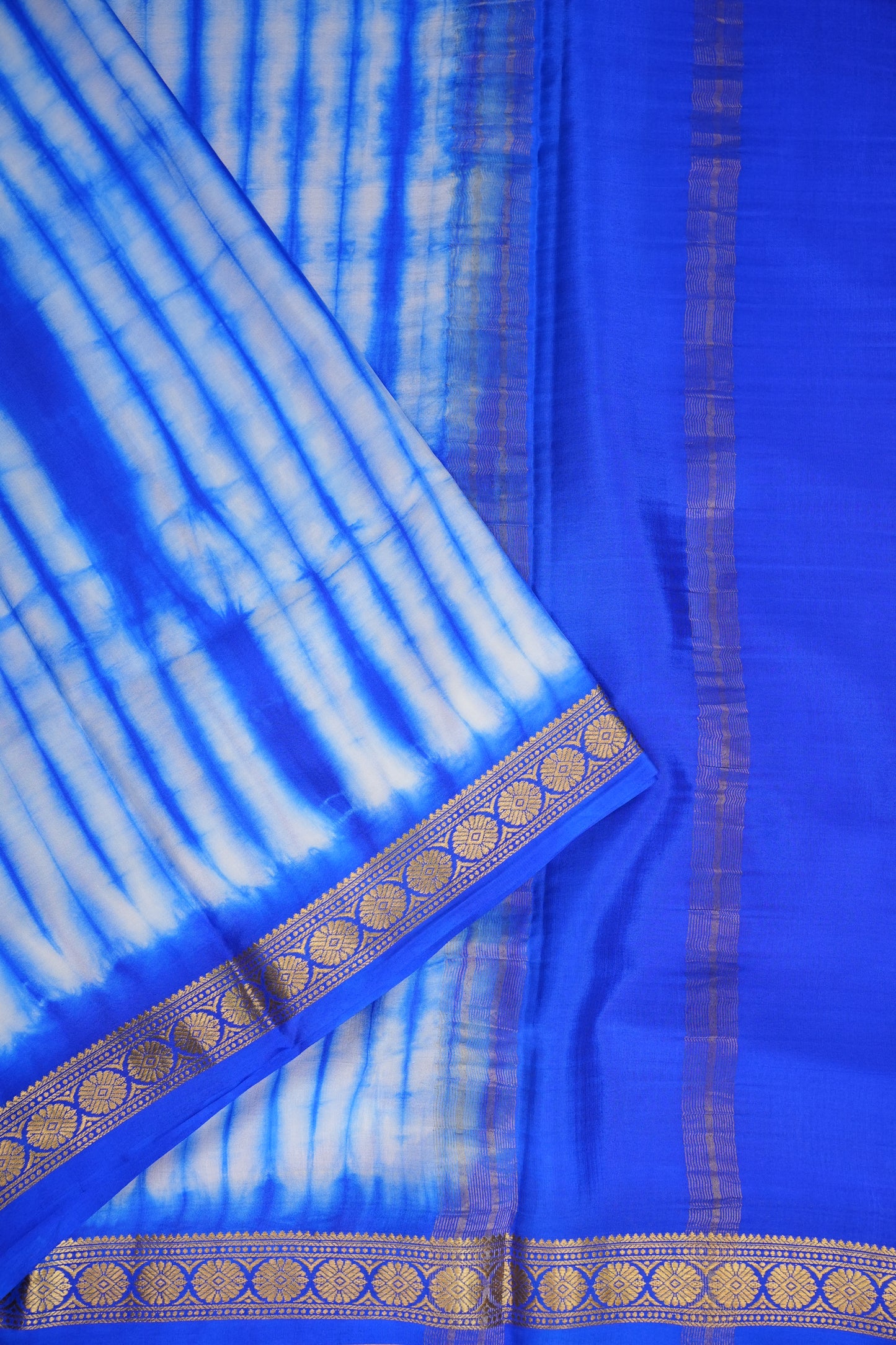 Shibori Tie & Dye Pure Crepe Mysore Silk Saree - Ink Blue