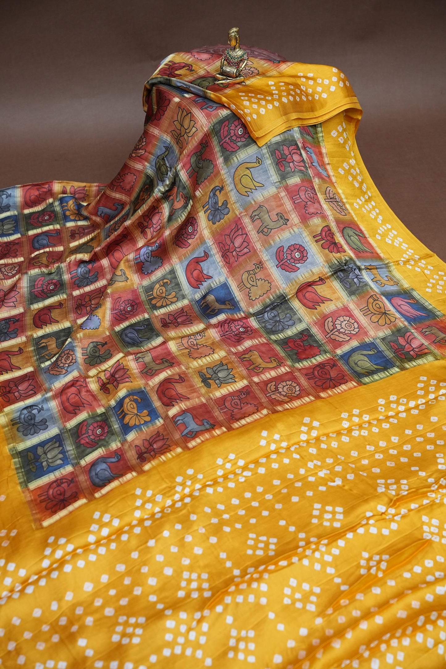 Subarnam's Exclusive Statement Saree – Pure Modal Silk Bandhani & Kalamkari Saree