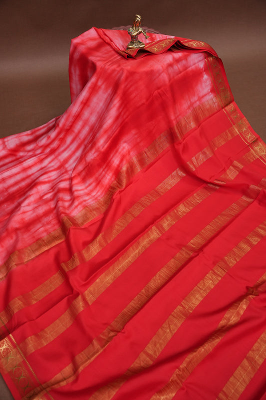 Shibori Tie & Dye Pure Crepe Mysore Silk Saree - Rust Orange