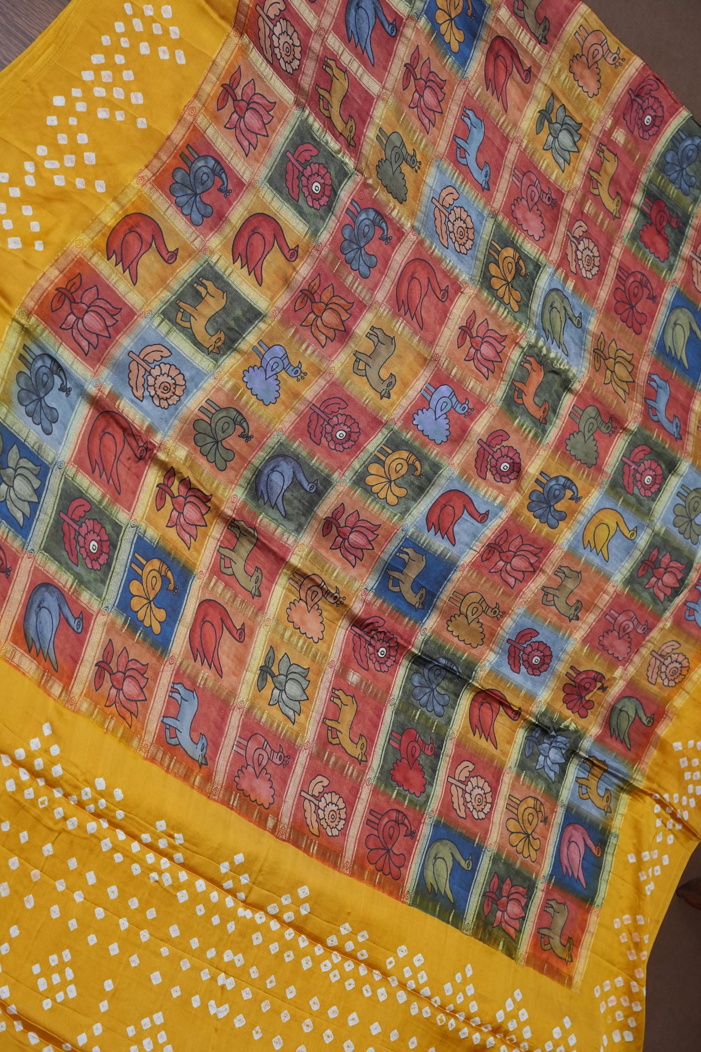Subarnam's Exclusive Statement Saree – Pure Modal Silk Bandhani & Kalamkari Saree