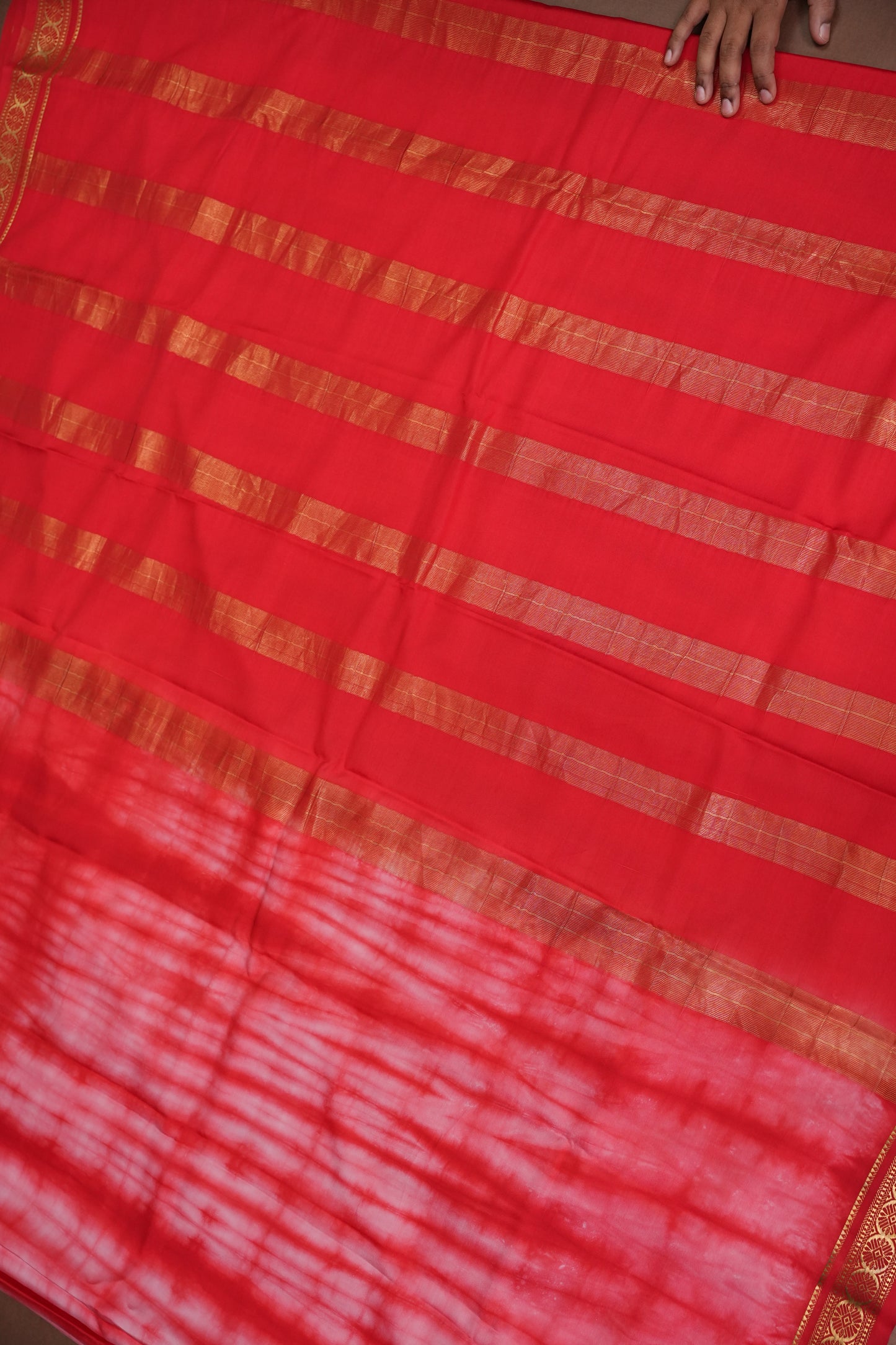 Shibori Tie & Dye Pure Crepe Mysore Silk Saree - Rust Orange
