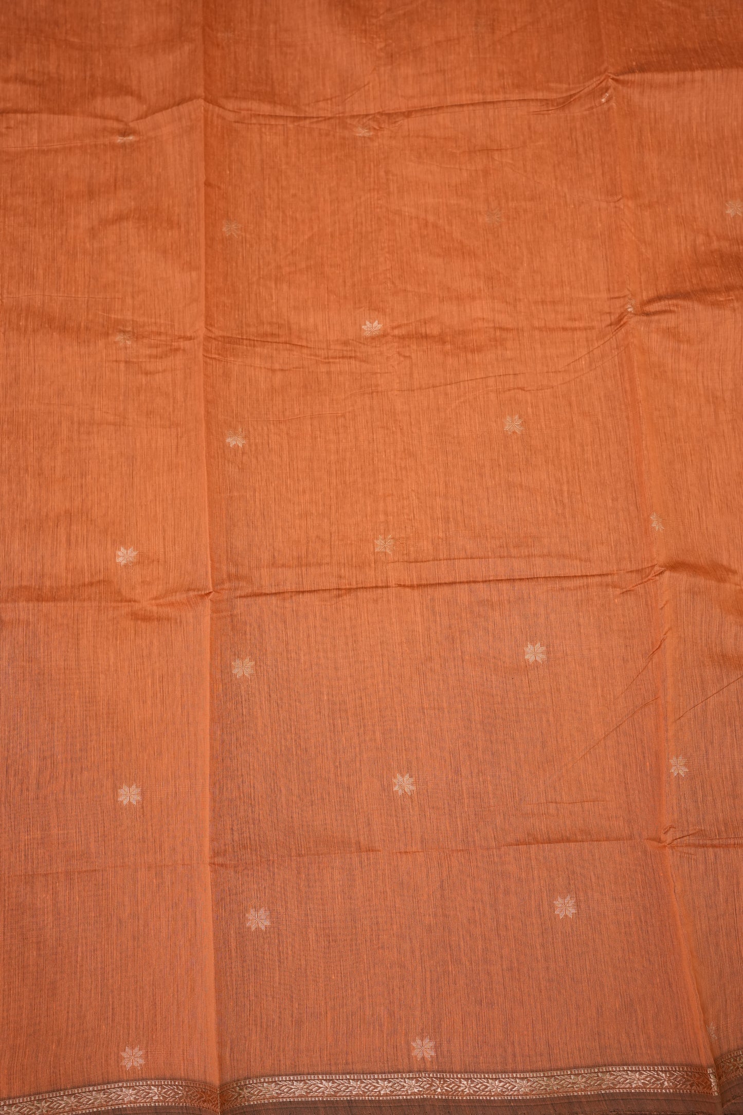 Semi Maheshwari Silk Cotton Saree – Peach Orange with Gold Zari Buttas