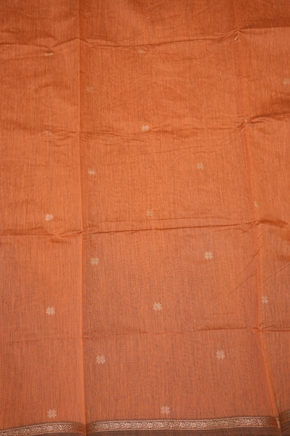 Semi Maheshwari Silk Cotton Saree – Peach Orange with Gold Zari Buttas