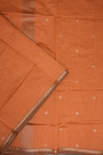 Semi Maheshwari Silk Cotton Saree – Peach Orange with Gold Zari Buttas