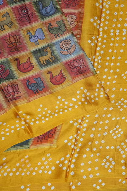 Subarnam's Exclusive Statement Saree – Pure Modal Silk Bandhani & Kalamkari Saree