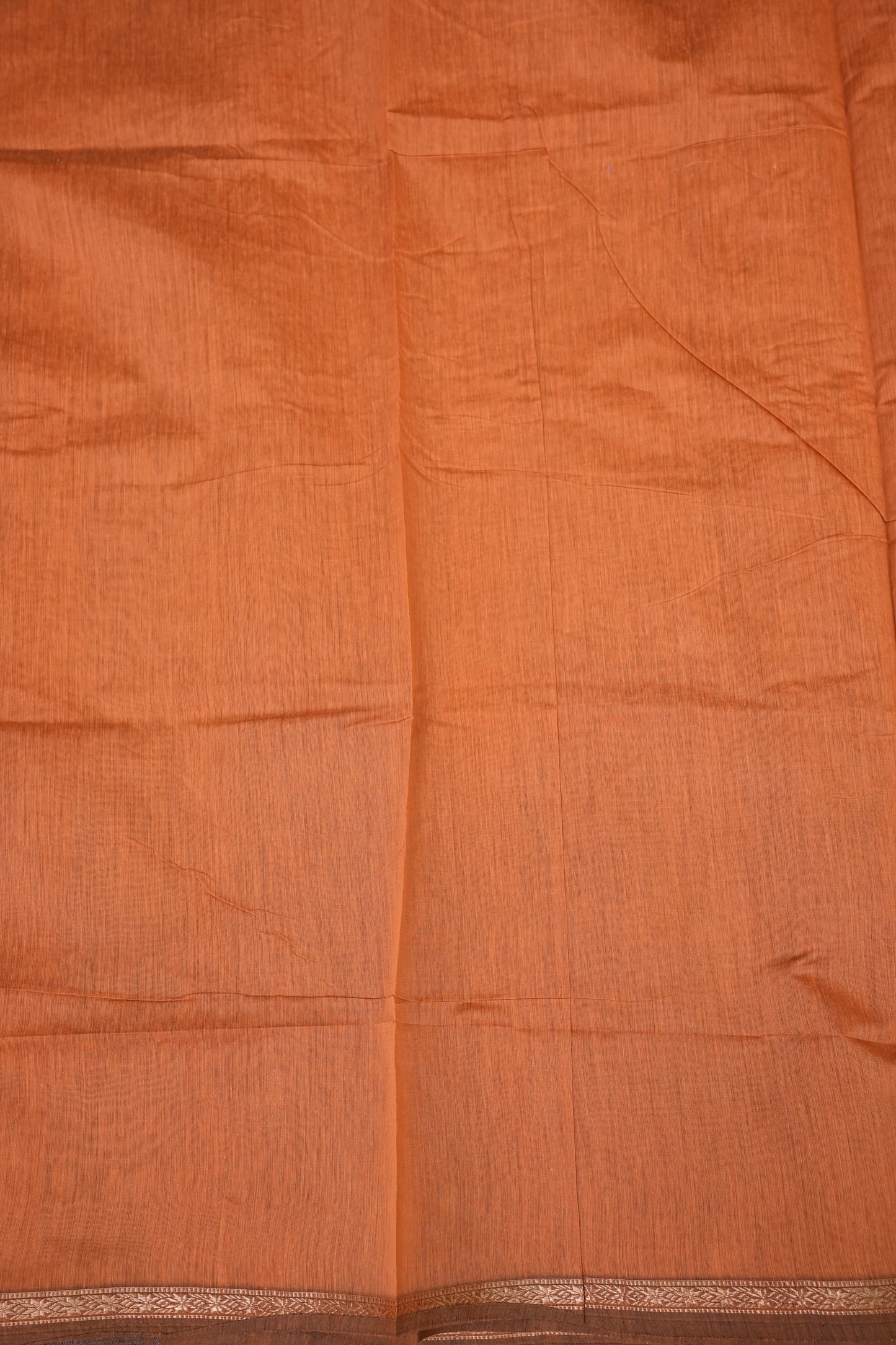 Semi Maheshwari Silk Cotton Saree – Peach Orange with Gold Zari Buttas