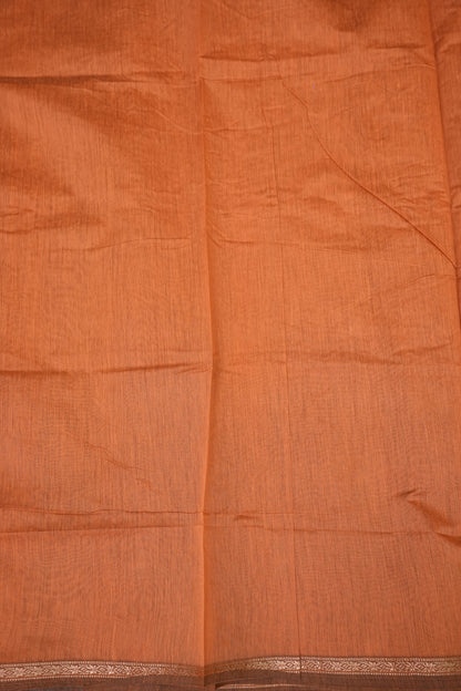 Semi Maheshwari Silk Cotton Saree – Peach Orange with Gold Zari Buttas