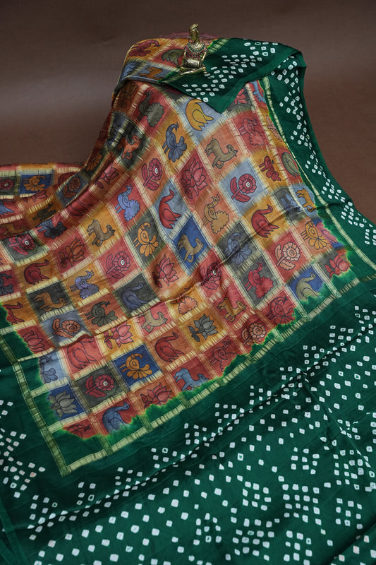 Subarnam's Exclusive Statement Saree – Pure Modal Silk Bandhani & Kalamkari Saree