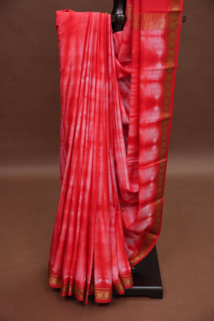 Shibori Tie & Dye Pure Crepe Mysore Silk Saree - Rust Orange