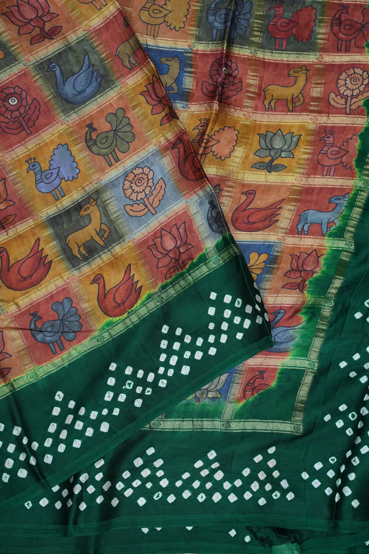 Subarnam's Exclusive Statement Saree – Pure Modal Silk Bandhani & Kalamkari Saree