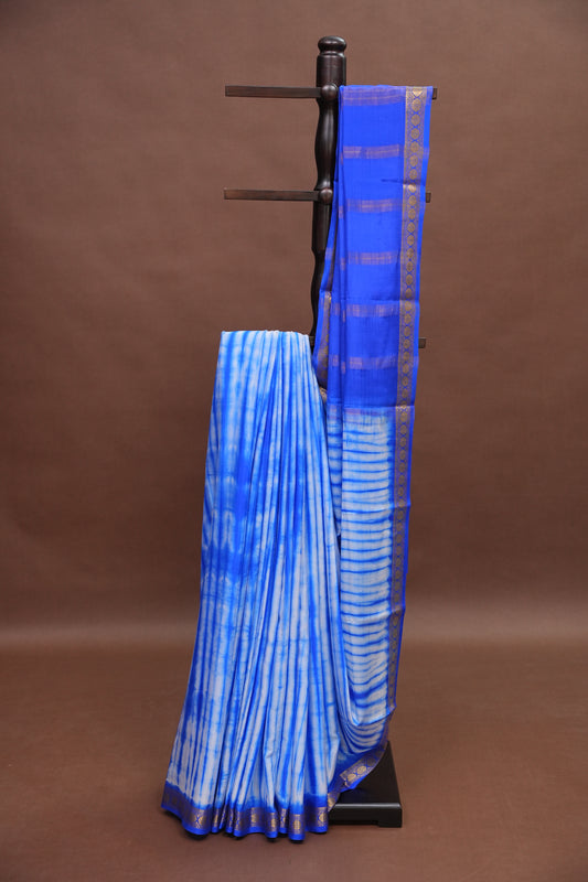 Shibori Tie & Dye Pure Crepe Mysore Silk Saree - Ink Blue