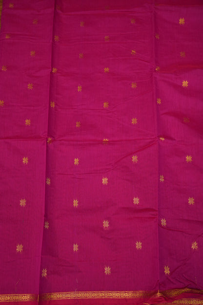 Semi Maheshwari Silk Cotton Saree – Rani Pink & Bottle Green with Gold Zari Buttas