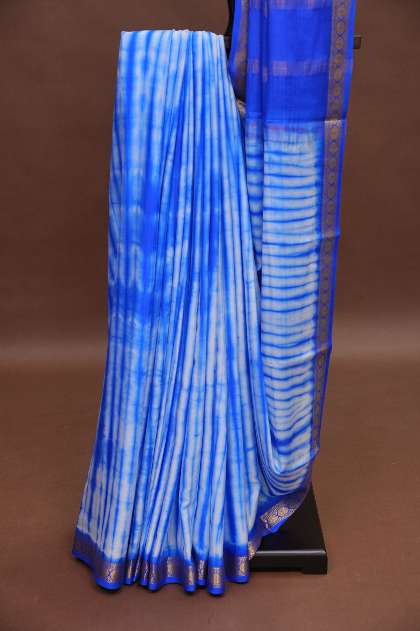 Shibori Tie & Dye Pure Crepe Mysore Silk Saree - Ink Blue