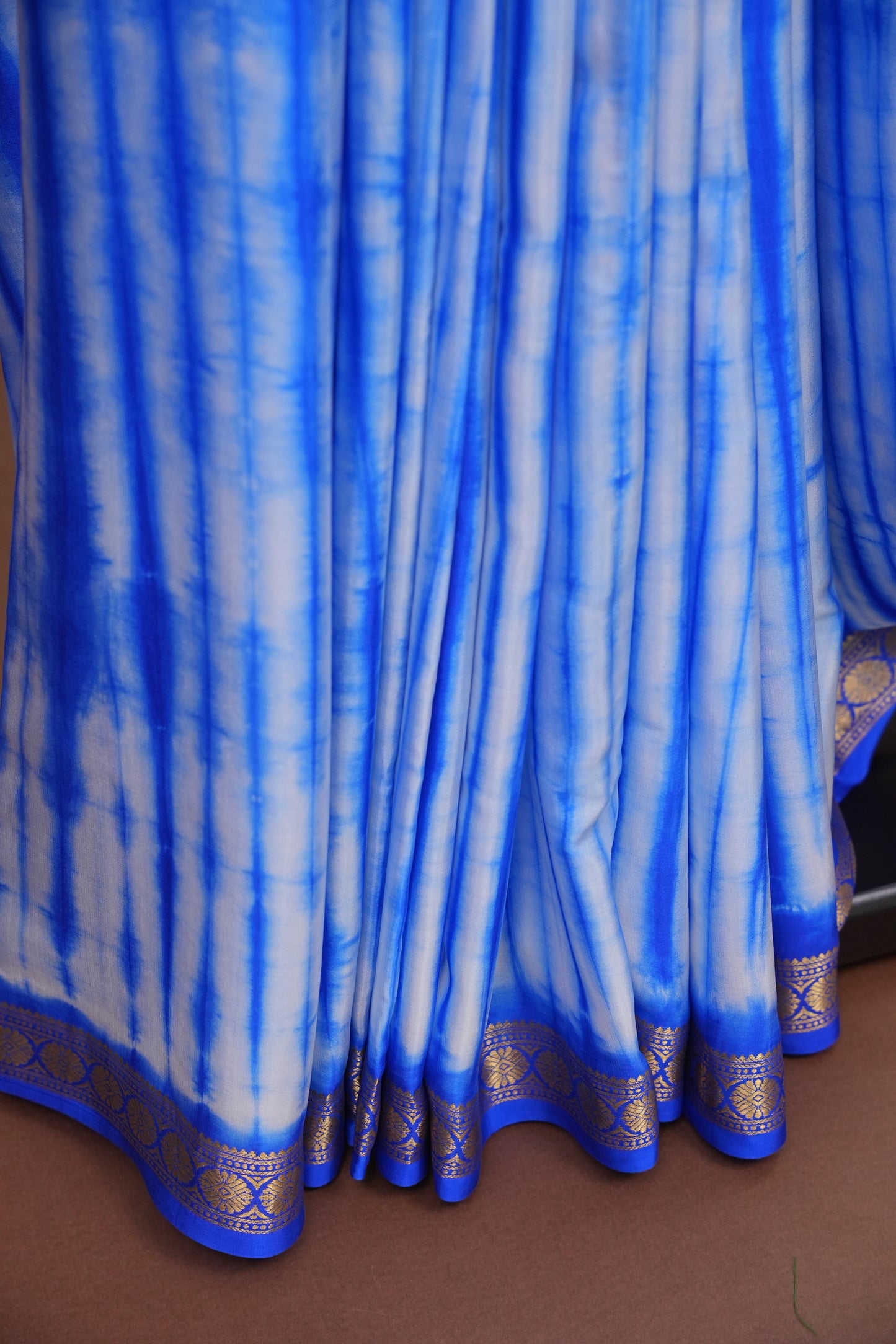 Shibori Tie & Dye Pure Crepe Mysore Silk Saree - Ink Blue
