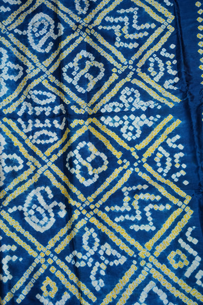 Pure Gajji Silk Bandhani Saree – Peacock blue with Traditional Bandhej Motifs & Gold Pallu