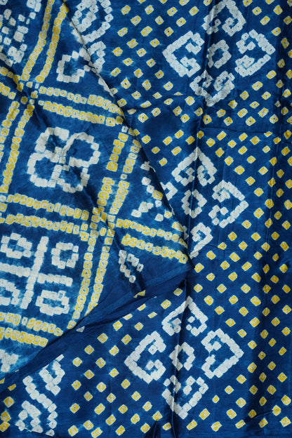 Pure Gajji Silk Bandhani Saree – Peacock blue with Traditional Bandhej Motifs & Gold Pallu