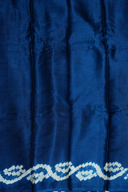 Pure Gajji Silk Bandhani Saree – Peacock blue with Traditional Bandhej Motifs & Gold Pallu