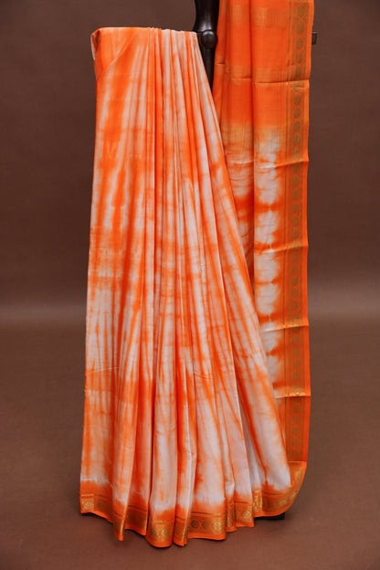 Shibori Tie & Dye Pure Crepe Mysore Silk Saree - Orange