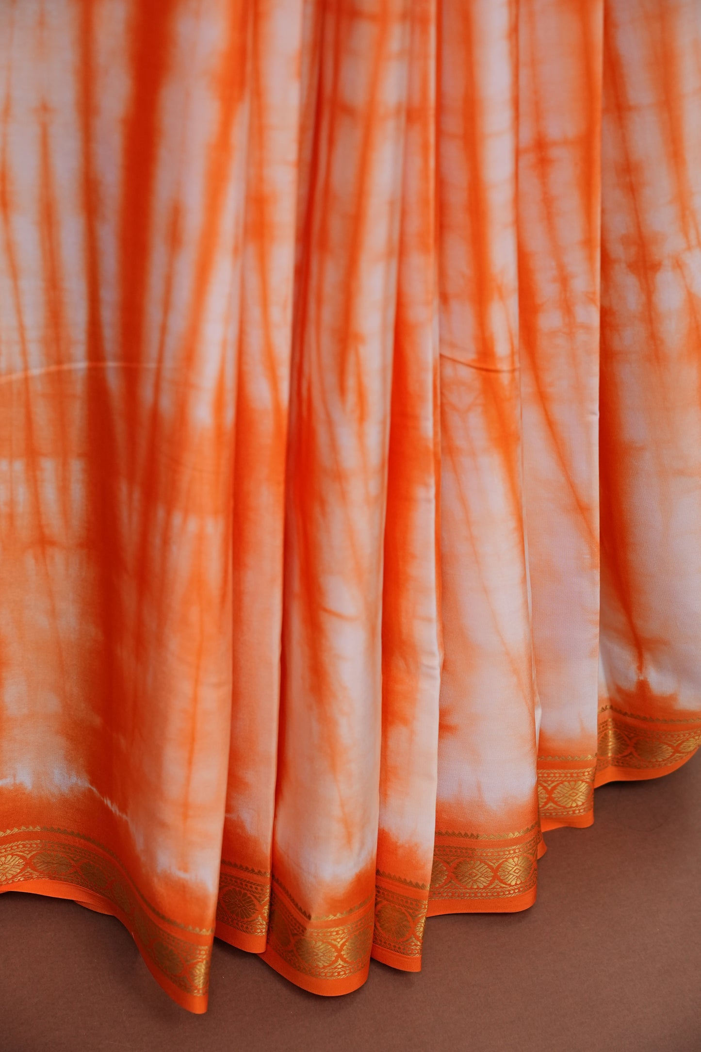 Shibori Tie & Dye Pure Crepe Mysore Silk Saree - Orange
