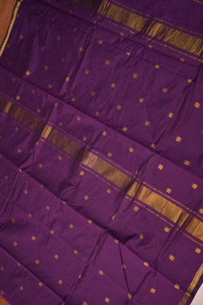 Semi Maheshwari Silk Cotton Saree – Deep Purple with Gold Zari Buttas