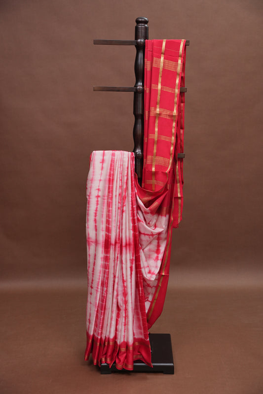 Shibori Tie & Dye Pure Crepe Mysore Silk Saree - Red