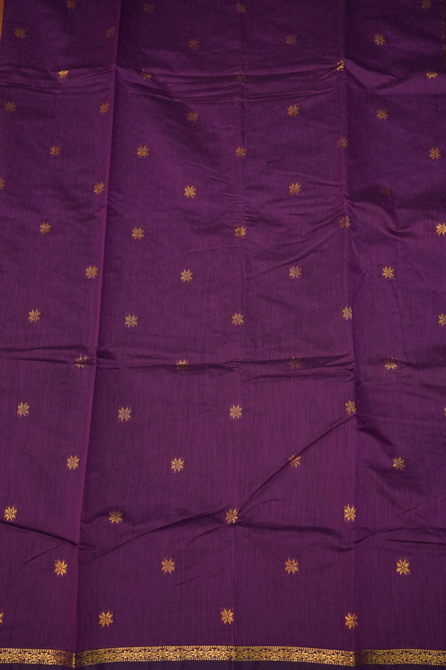 Semi Maheshwari Silk Cotton Saree – Deep Purple with Gold Zari Buttas
