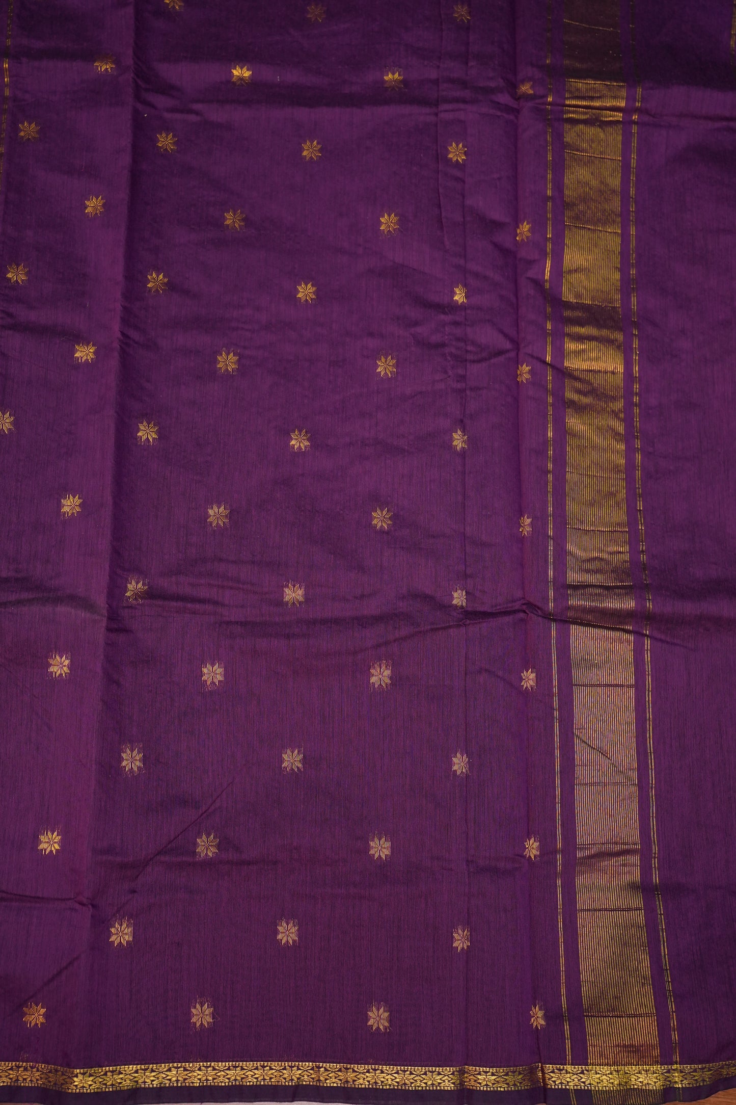 Semi Maheshwari Silk Cotton Saree – Deep Purple with Gold Zari Buttas