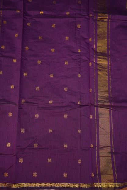 Semi Maheshwari Silk Cotton Saree – Deep Purple with Gold Zari Buttas