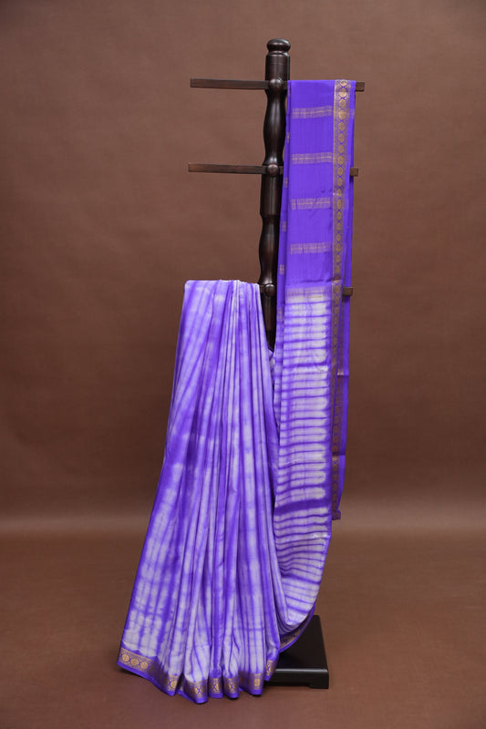 Shibori Tie & Dye Pure Crepe Mysore Silk Saree - Purple