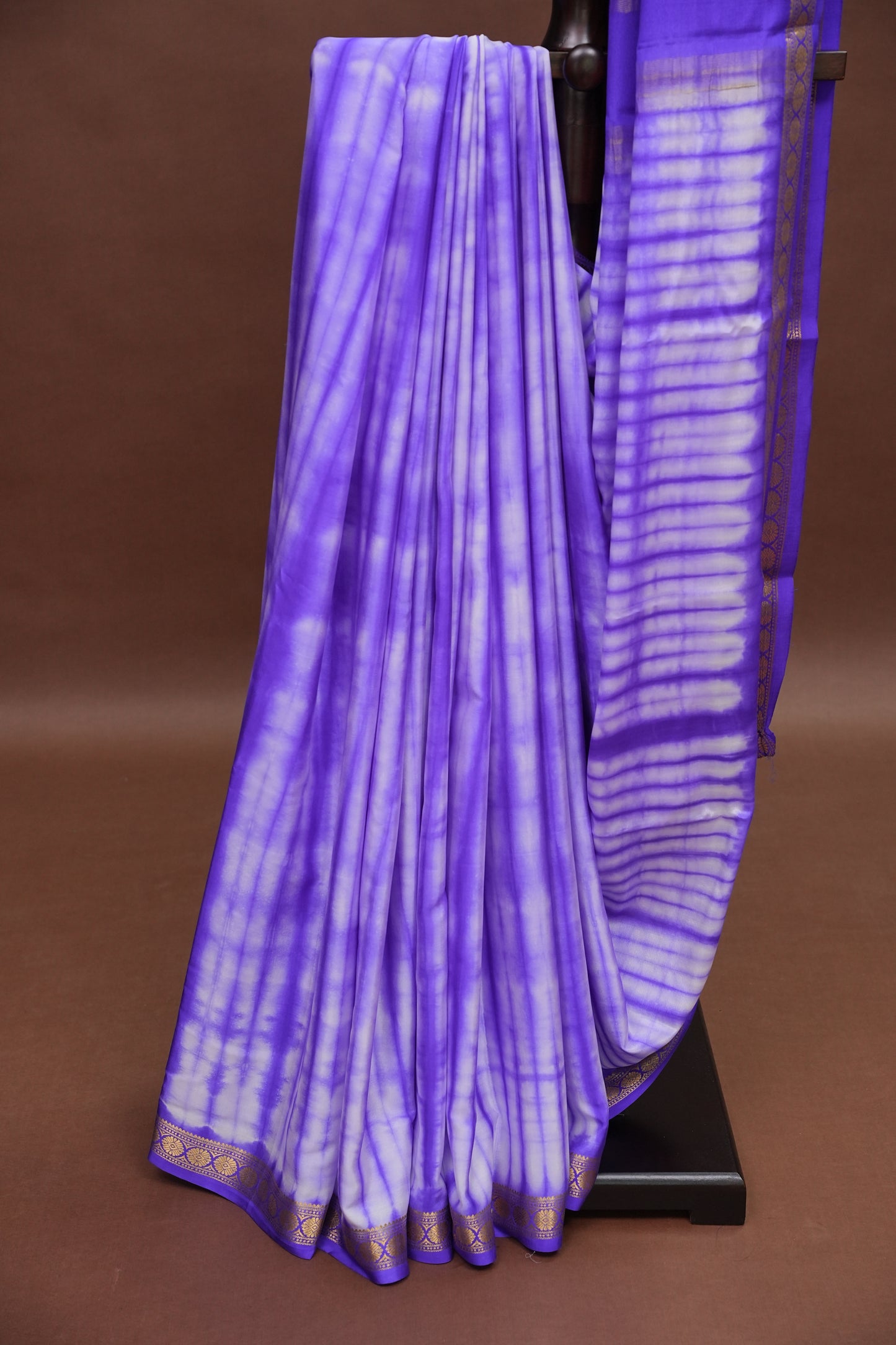 Shibori Tie & Dye Pure Crepe Mysore Silk Saree - Purple