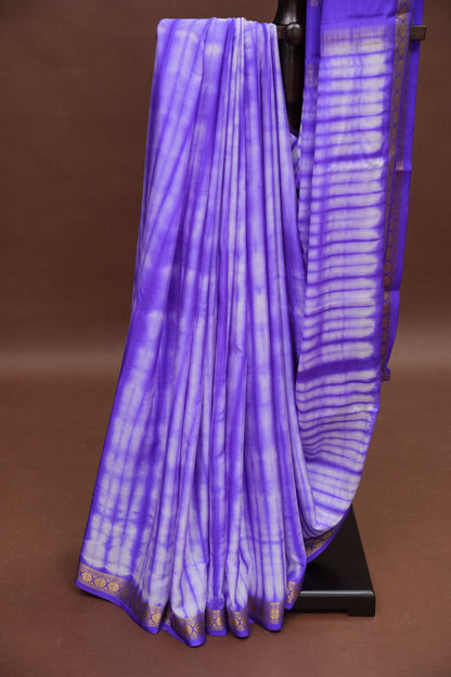 Shibori Tie & Dye Pure Crepe Mysore Silk Saree - Purple