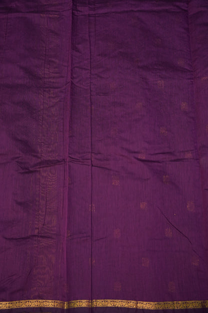 Semi Maheshwari Silk Cotton Saree – Deep Purple with Gold Zari Buttas